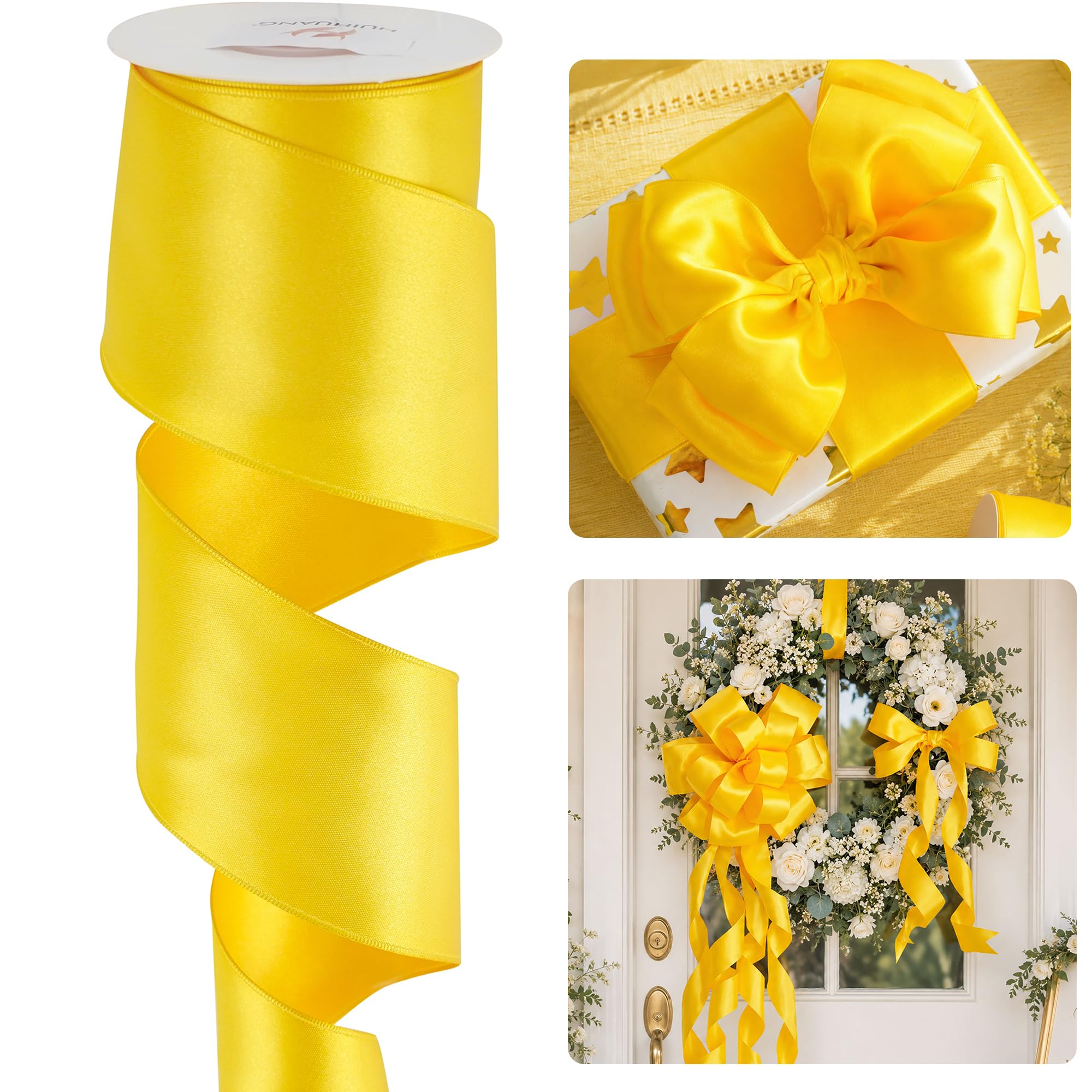 Amazon.com: HUIHUANG Yellow Wired Ribbon 2.5 inch Yellow Satin